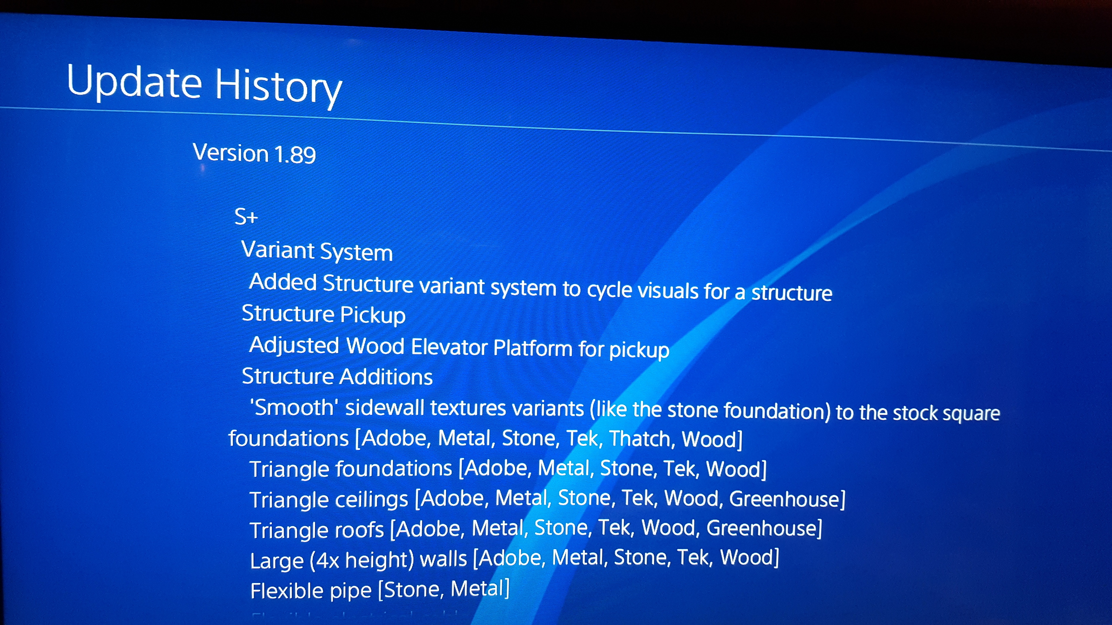 PS4 - include the 'Update History' - Boundless Community