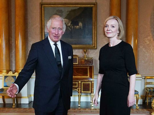 Britain-s-King-Charles-III--L--speaks-with-Britain-s-Prime-Minister-Liz-Truss--R-during-their-first-meeting-at-Buckingham-Palace-in-London-on-September-9--2022._18326a3676f_medium